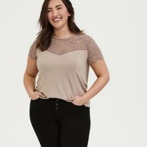 Torrid Taupe Studio Knit and Lace Top